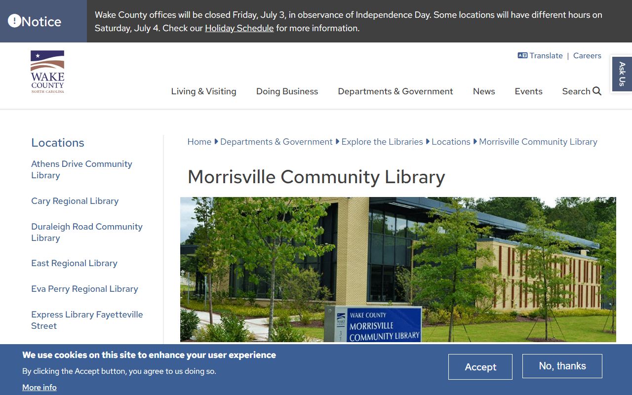 Morrisville phone numbers Wake County library branch contact